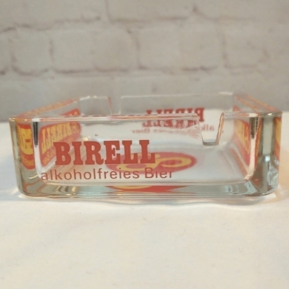 VTG Glass Ashtray Birell Alkoholfreies Bier Square Red Yellow German Advertising - Picture 4 of 7